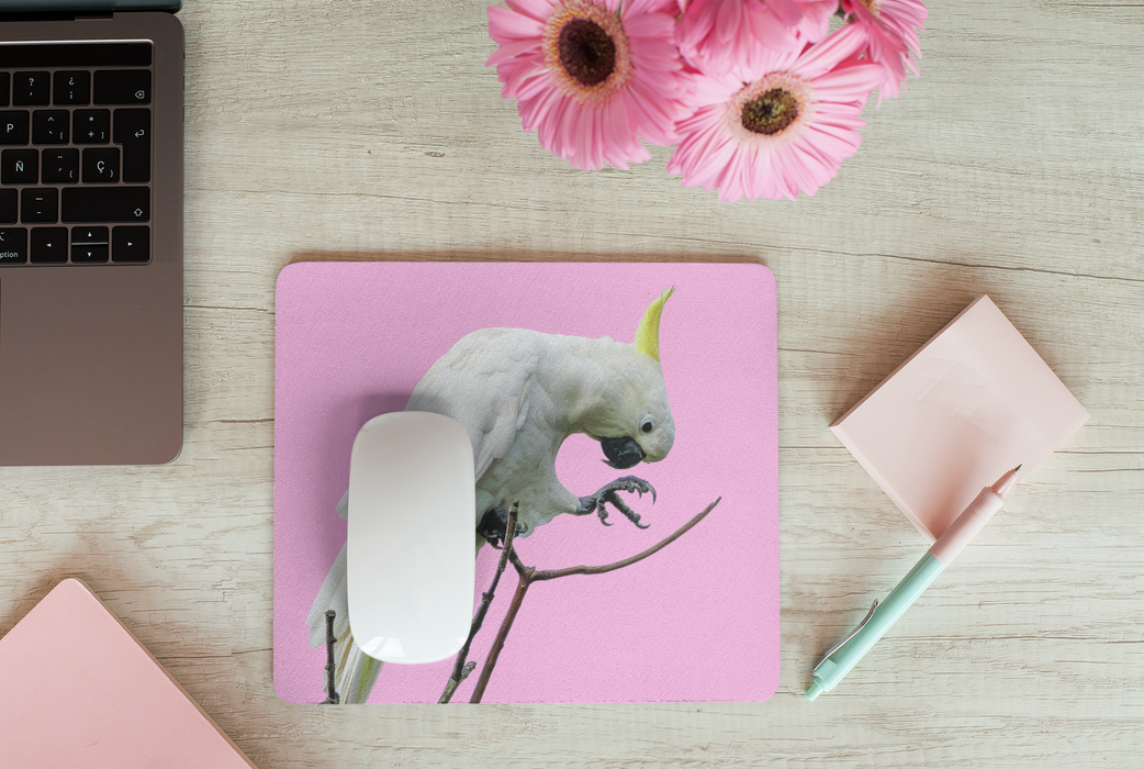 Cockatoo Pink Mouse Pad — Australian Wildlife Tropical Bird Desk Accessory
